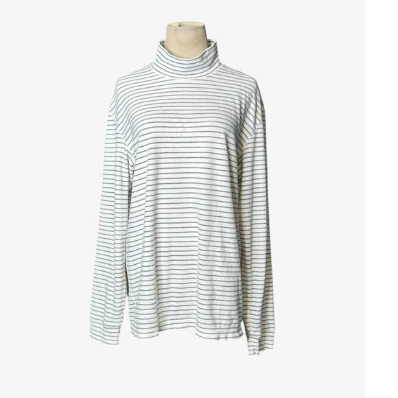 Uniqlo white gray stripes long sleeves fleece t shirt size Large - Picture 10 of 10